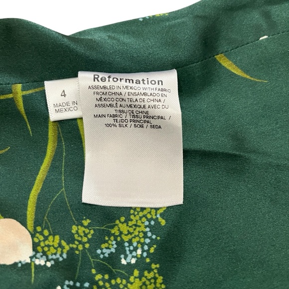 Reformation Overland 100% Silk Crop Top Green Floral Cropped Blouse Size 4 - Picture 7 of 9